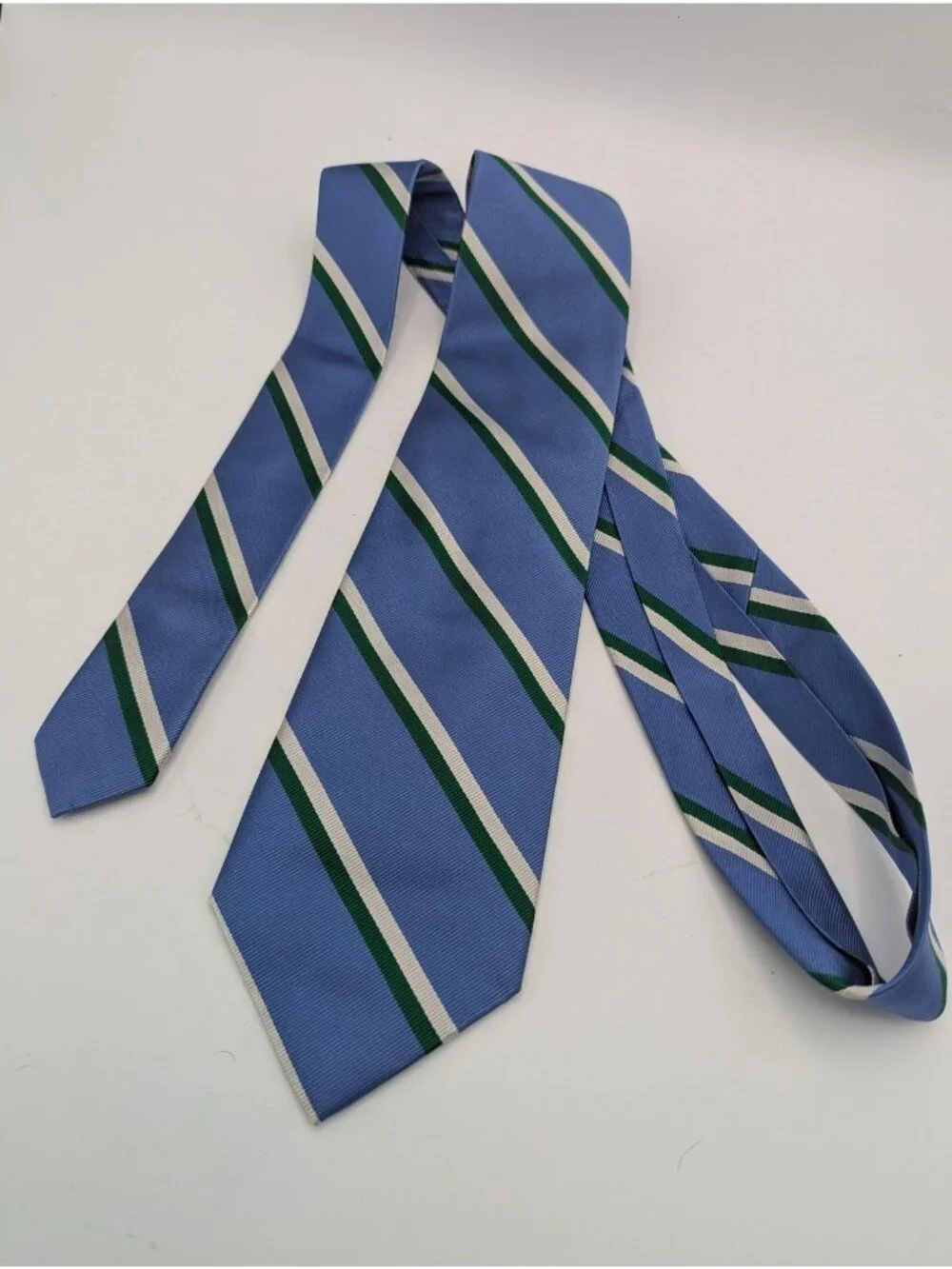 J Crew Tie Mens Blue Green Stripe Silk Slim Skinny Necktie Business Formal